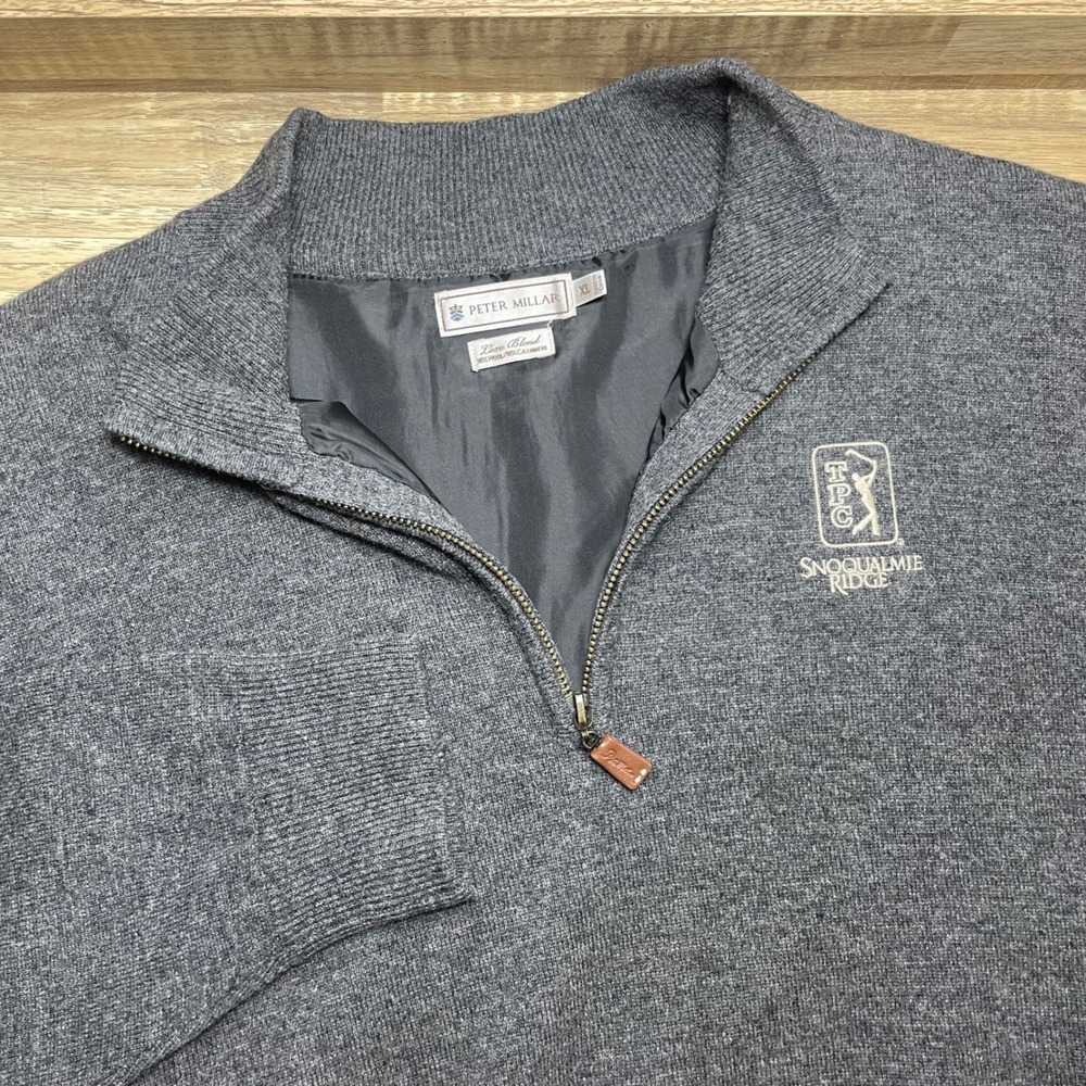 Peter Millar Luxe Wool Cashmere Lined 1/4 Zip Sweater Snoqualmie Ridge Mens XL